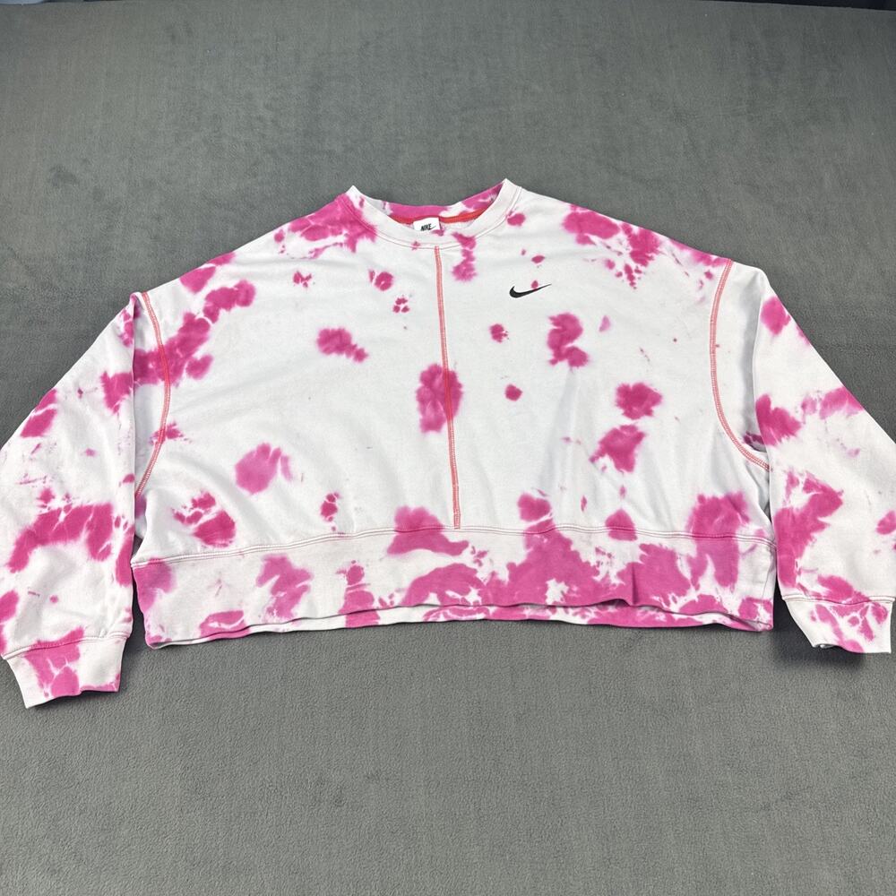 Nike Women's Tie Dye Crew Sweatshirt in Pink/Red/Black size Large oversized Crop
